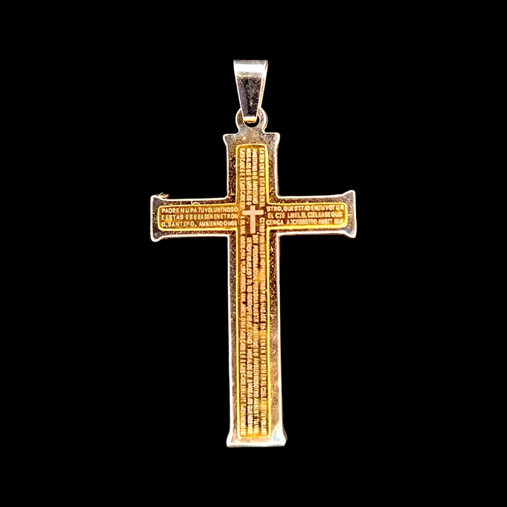 Stainless steel w/ gold plating cross pendant "Padre nuestro